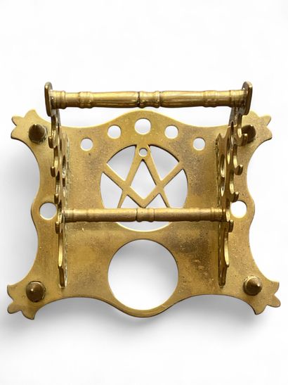 Gilded brass inkwell holder with the Freemasons'...