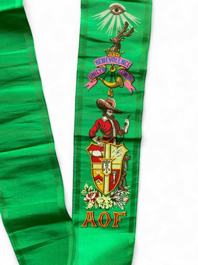 A green Odd Fellows collar with the inscription...
