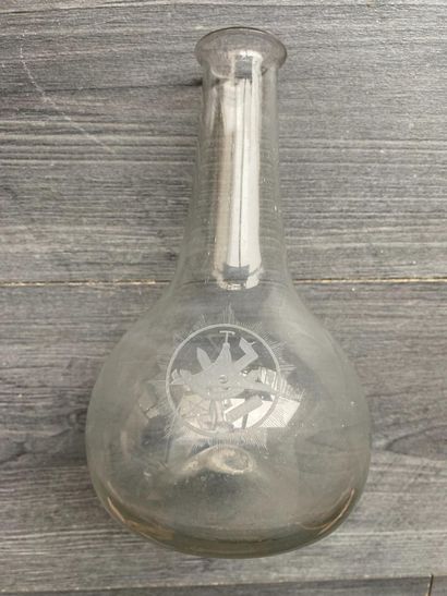 Glass caraffe with engraved Masonic symbols...