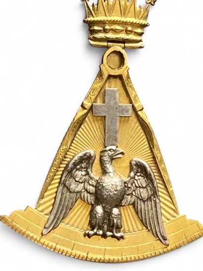 Gilded and enameled Rosicrucian medal depicting,...