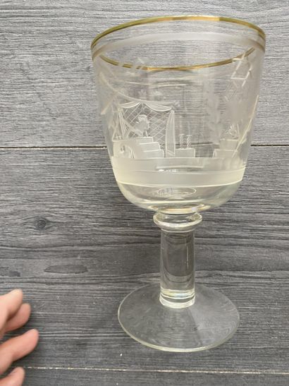 Large stemmed glass with Masonic symbols...
