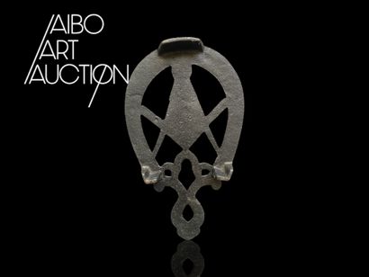 Blackened metal horseshoe with interlaced...