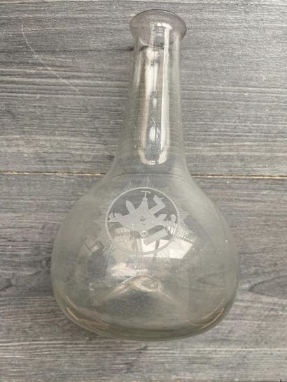 Glass caraffe with engraved Masonic symbols...