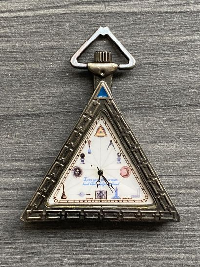 A triangular steel Masonic pocket watch with...