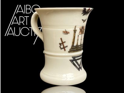 A porcelain goblet with gilded rim and painted...