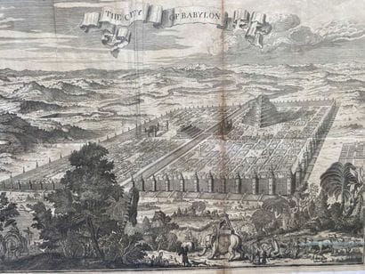 A framed antique engraving illustrating the...