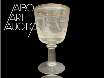 Large stemmed glass with Masonic symbols...