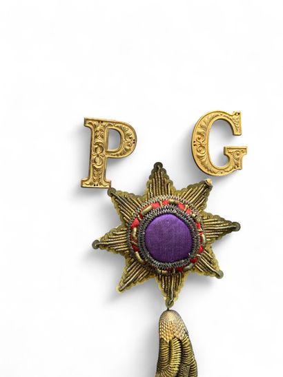 An Odd Fellows harness with red colored edges...