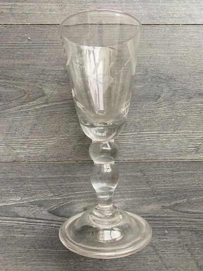 Large stemmed glass with Masonic symbols...