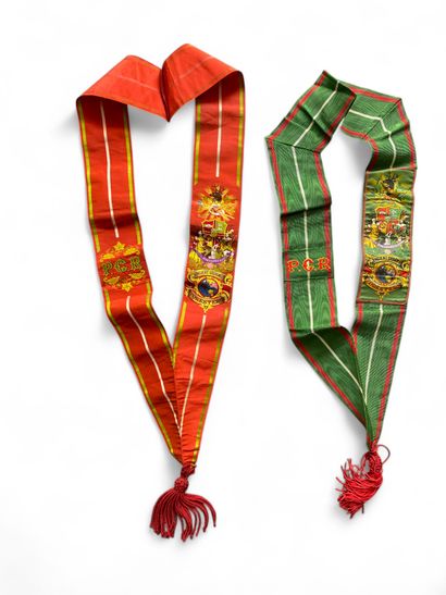 A set of two green Odd Foresters collars...