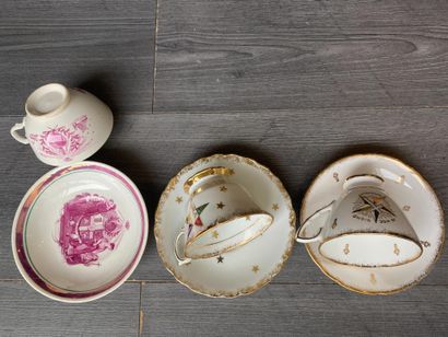 Set of three masonic cups and saucers (two...
