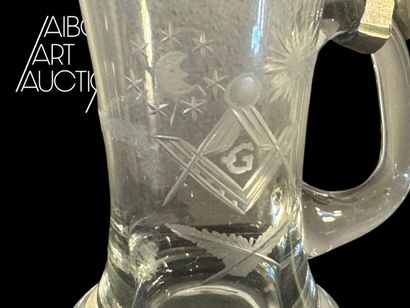 Mini mug in glass and pewter with symbols...