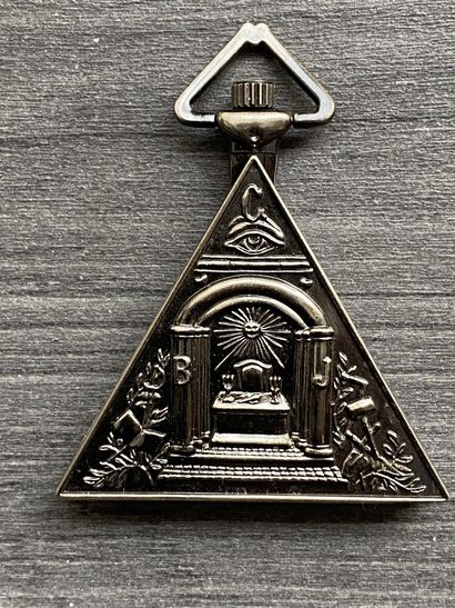 A triangular steel Masonic pocket watch with...