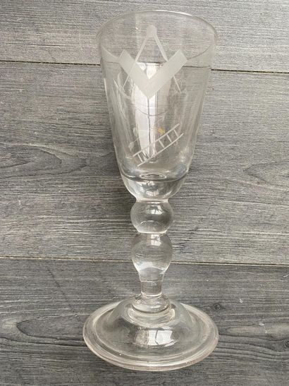 Large stemmed glass with Masonic symbols...