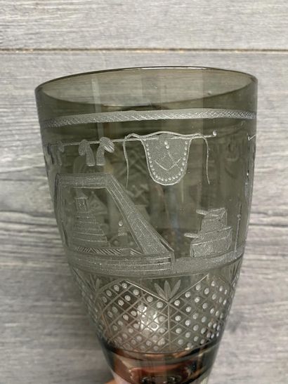 Large smoked couelur stemmed glass richly...