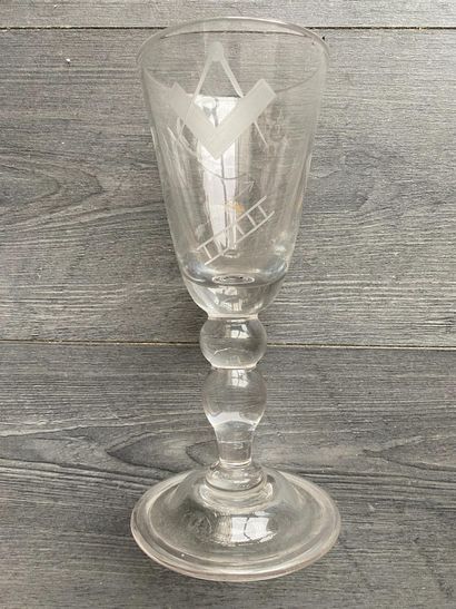 Large stemmed glass with Masonic symbols...