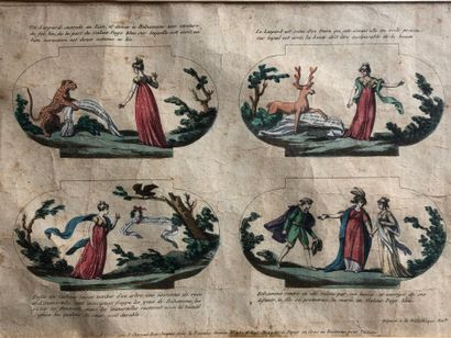 LOT de 3 gravures couleurs de scénettes galantes...