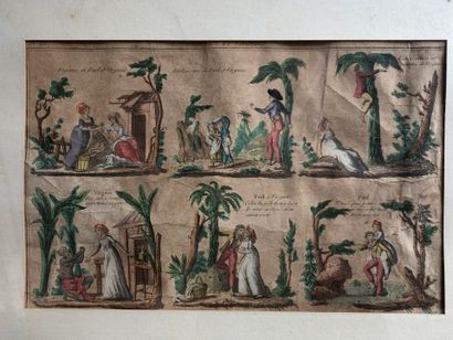 LOT de 3 gravures couleurs de scénettes galantes...