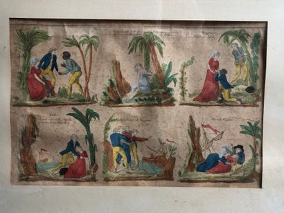 LOT de 3 gravures couleurs de scénettes galantes...