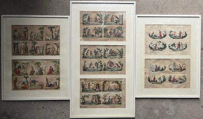 LOT de 3 gravures couleurs de scénettes galantes...
