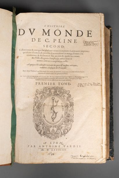 [16th century book]. PLINE L'ANCIEN. L'Histoire...