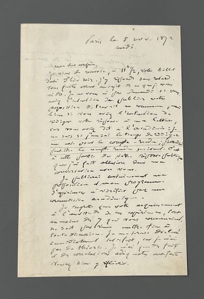 [Autograph]. [Sciences]. PASTEUR (Louis)....