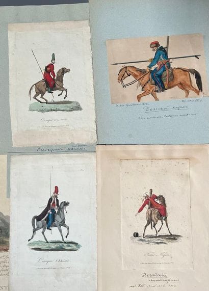 [Engraving]. [Cavalry]. Set of 7 colored...