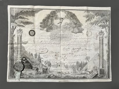 [Freemasonry]. Brevet d'apprentice issued...