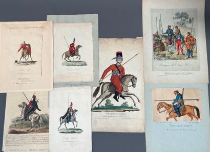 [Engraving]. [Cavalry]. Set of 7 colored...