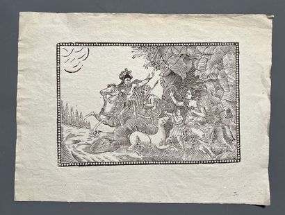 [Matrice sur bois]. Illustration of a scene...