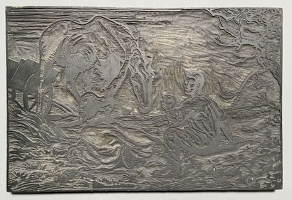 [Matrix on wood]. Country scene with two...