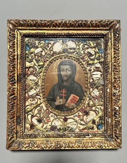 [Paperolle-reliquaire]. SAINT FRANÇOIS D'ASSISE....