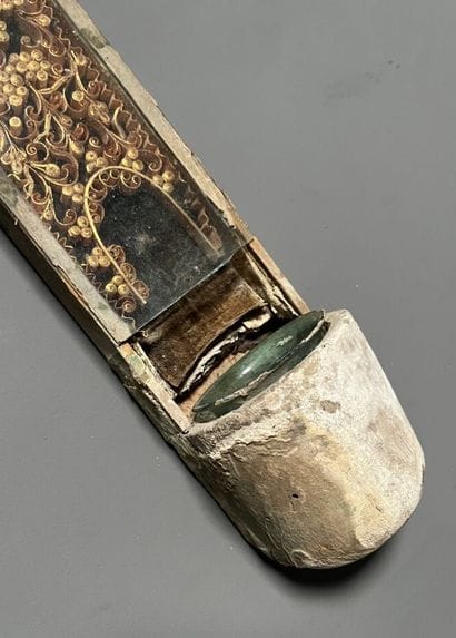 [Paperolle-reliquaire]. CRUCIFIX wooden holy-water...