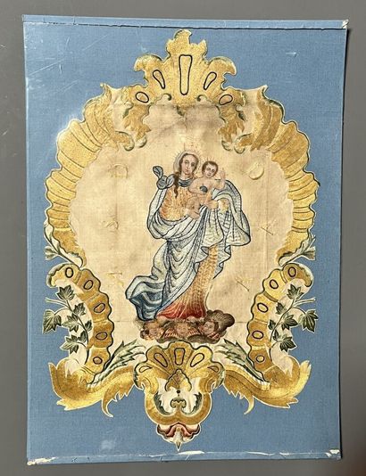 [Broderie]. Vierge debout portant l'Enfant...