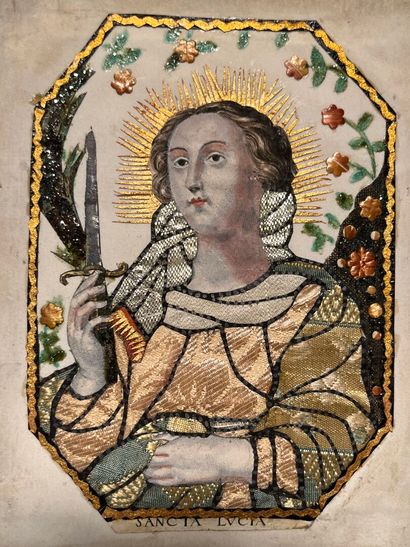 [Broderie]. SAINTE LUCIE. Image gravée brodée...