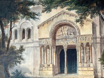 [Drawing]. [Architecture]. Watercolor on...