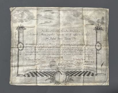 [Freemasonry]. Diploma engraved on copper,...