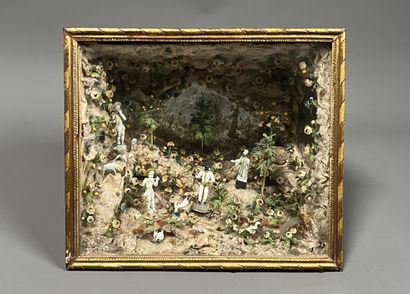 CRIB IN SPUN GLASS FROM NEVERS. 18th century....