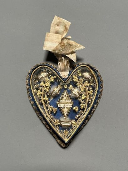 [Bedside Reliquary]. Cardboard heart, fabric...