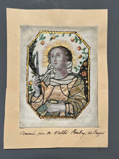 [Broderie]. SAINTE LUCIE. Image gravée brodée...