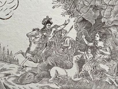 [Matrice sur bois]. Illustration of a scene...