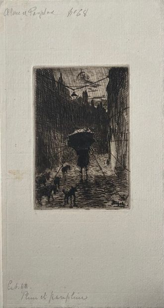 After Félix BUHOT (1847-1898) Pluie et parapluie,...