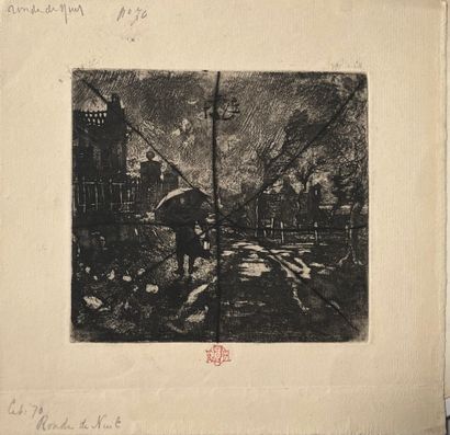 After Félix BUHOT (1847-1898) Pluie et parapluie,...