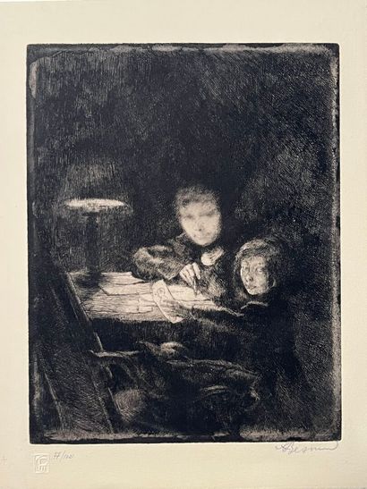 After Albert BESNARD (1849-1934) Deux enfants...