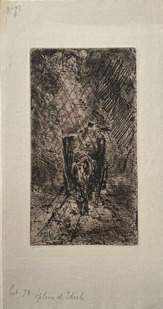After Félix BUHOT (1847-1898) Pluie et parapluie,...