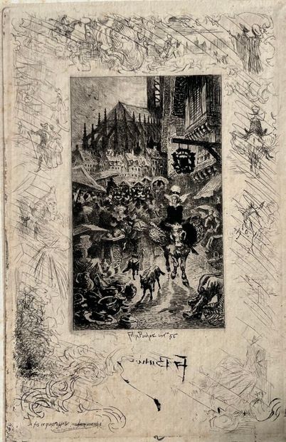 After Félix BUHOT (1847-1898) On allume des...