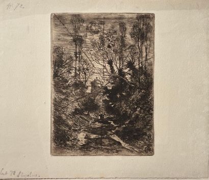 After Félix BUHOT (1847-1898) Pluie et parapluie,...