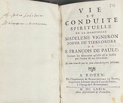 VIGNERON (Madeleine). Vie et conduite spirituelle...