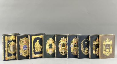 [Romantic boards]. Set of 9 large in-8° volumes...