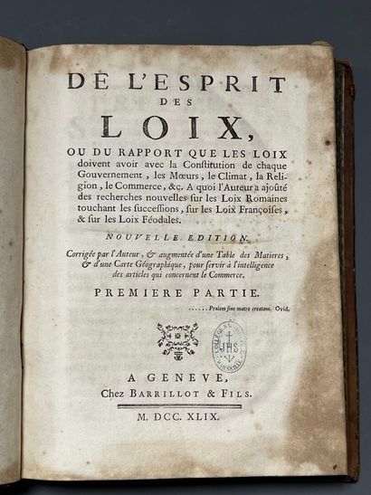[MONTESQUIEU]. De l'esprit des loix, ou du...